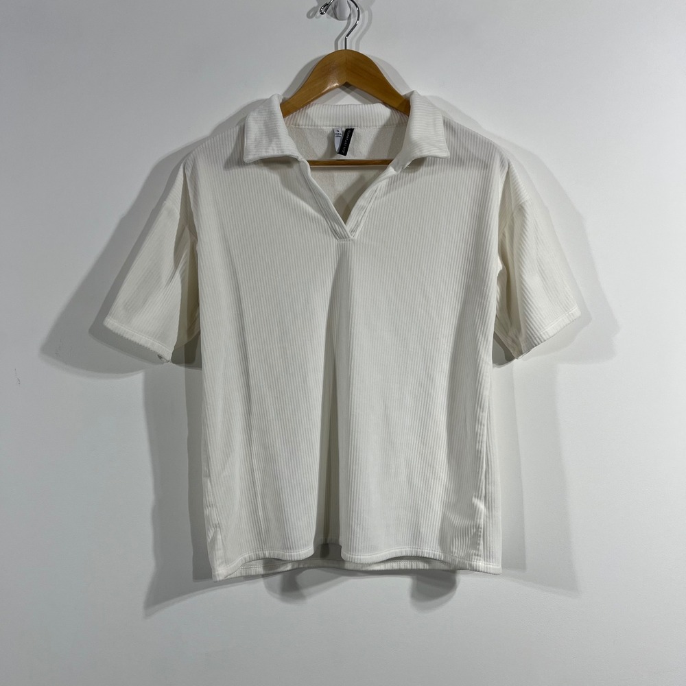 Jaclyn Old Money Preppy 90s Ribbed Polo Shirt Short Sleeve Womens Small Y2K